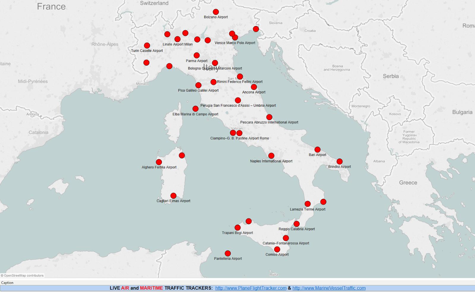 aéroport italie carte L'italie aéroports carte   carte de l'Italie montrant les 