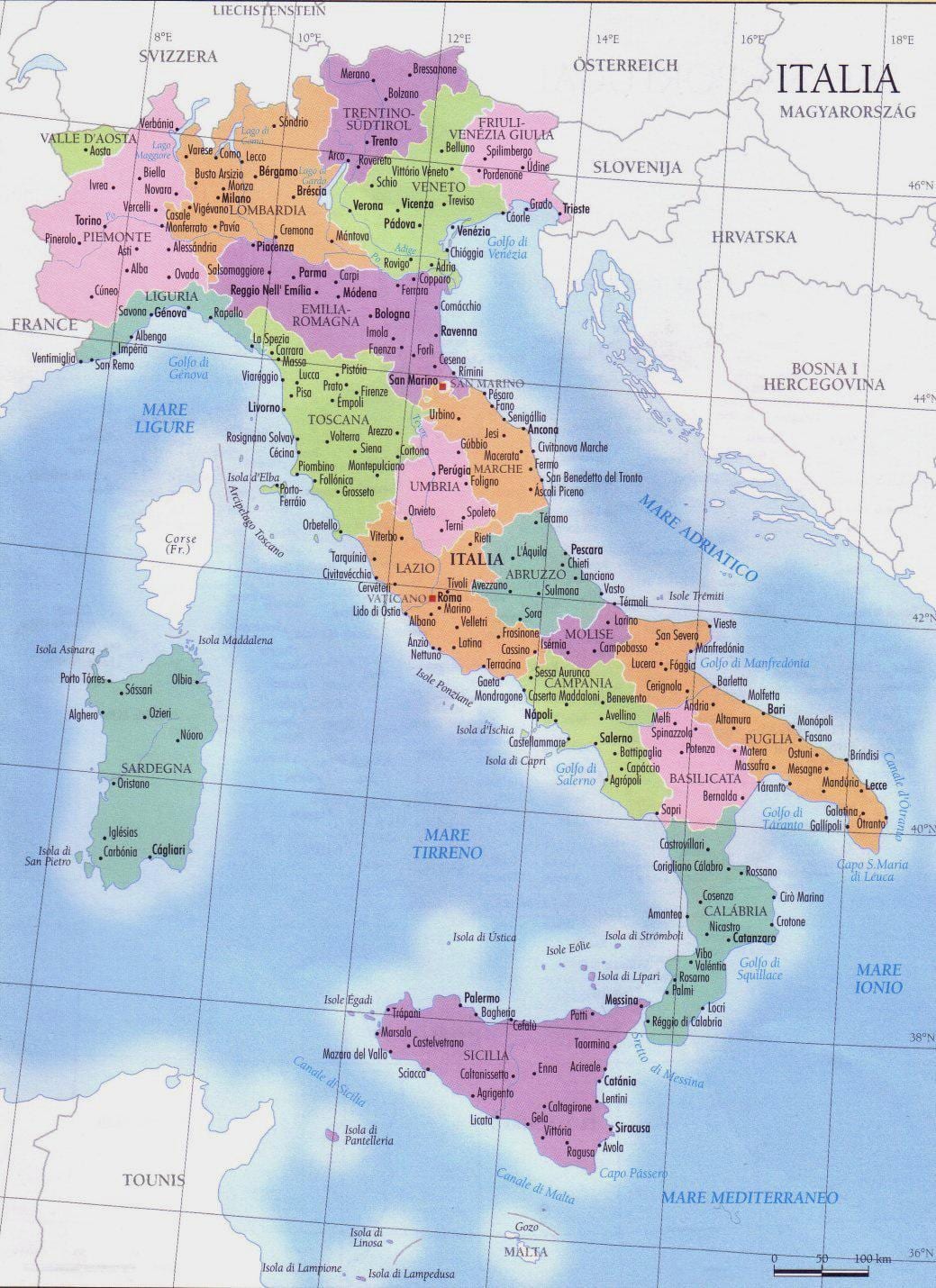 Carte De L Italie Des R gions Carte D taill e De L Italie Des R gions 