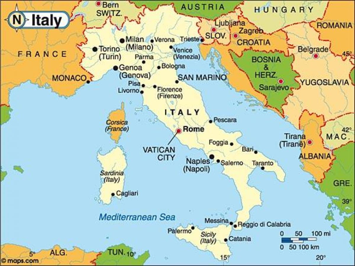 carte de l'Italie et dans les pays limitrophes