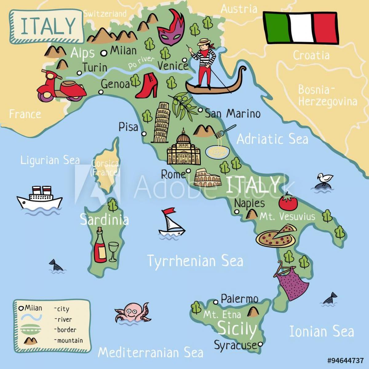 carte de l'Italie pour les enfants
