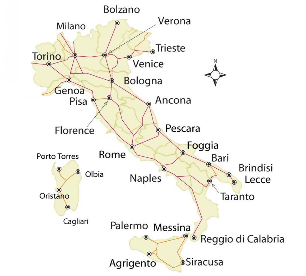 le train de la carte réseau de l'Italie