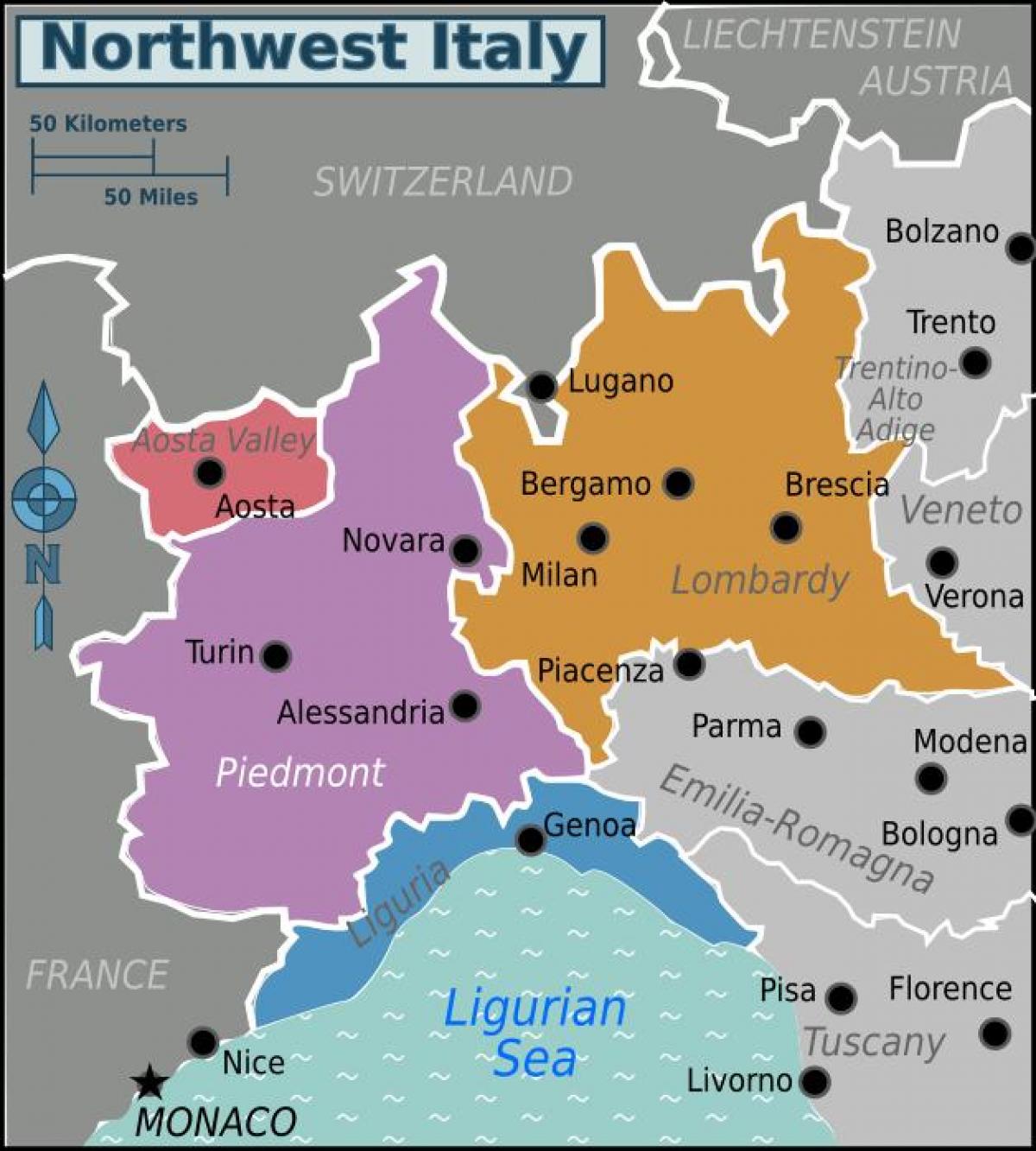 nord-ouest de l'Italie carte
