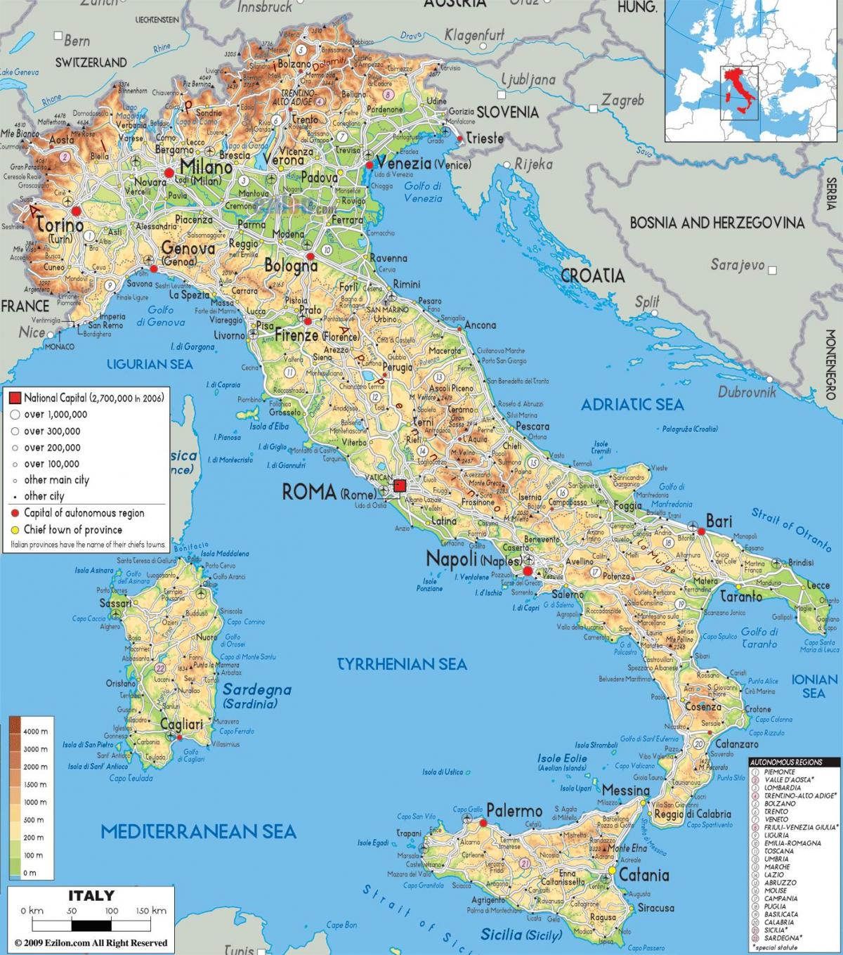 Carte géographique de l'italie