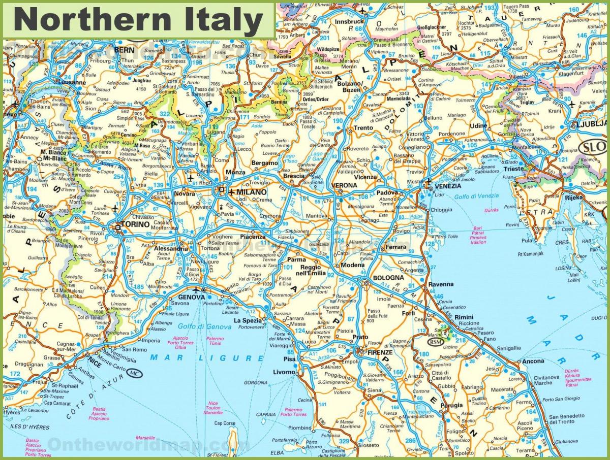 Carte Routiere Du Nord De L Italie Montrez Moi Une Carte De L Italie Du Nord Le Sud De L Europe Europe