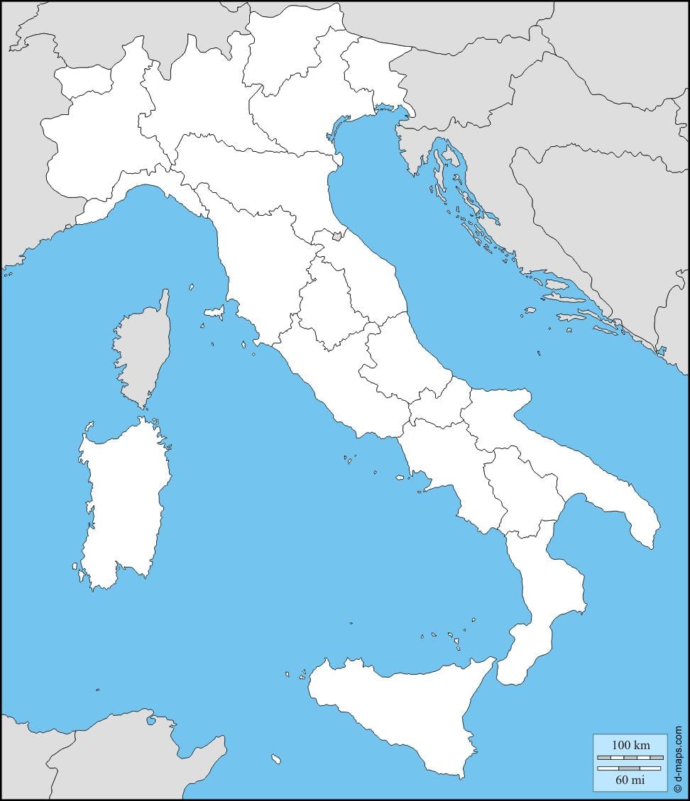 carte vierge de l'Italie avec les régions