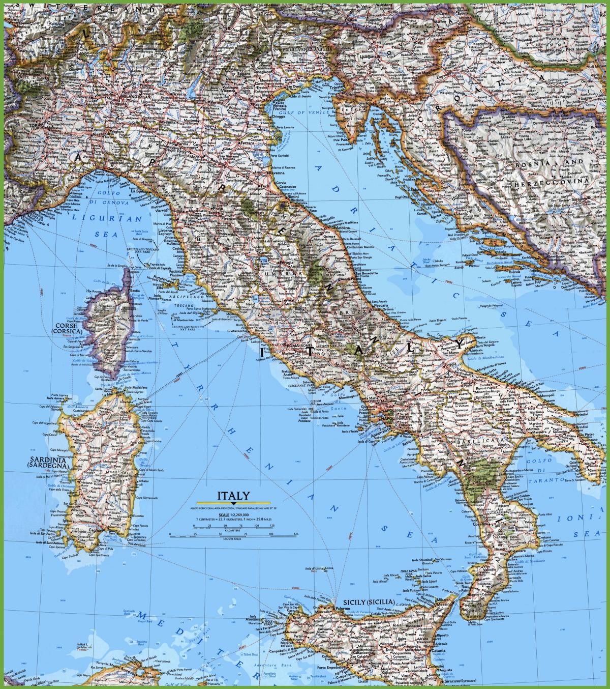 grande carte détaillée de l'Italie
