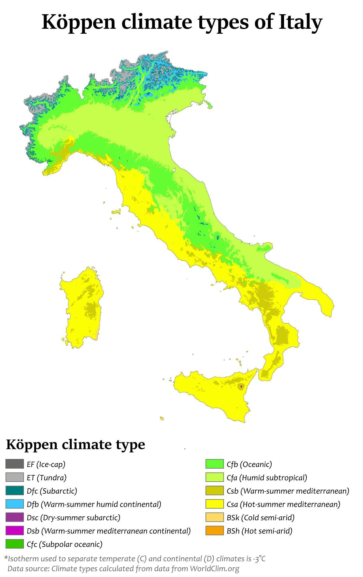 carte de l'Italie climat