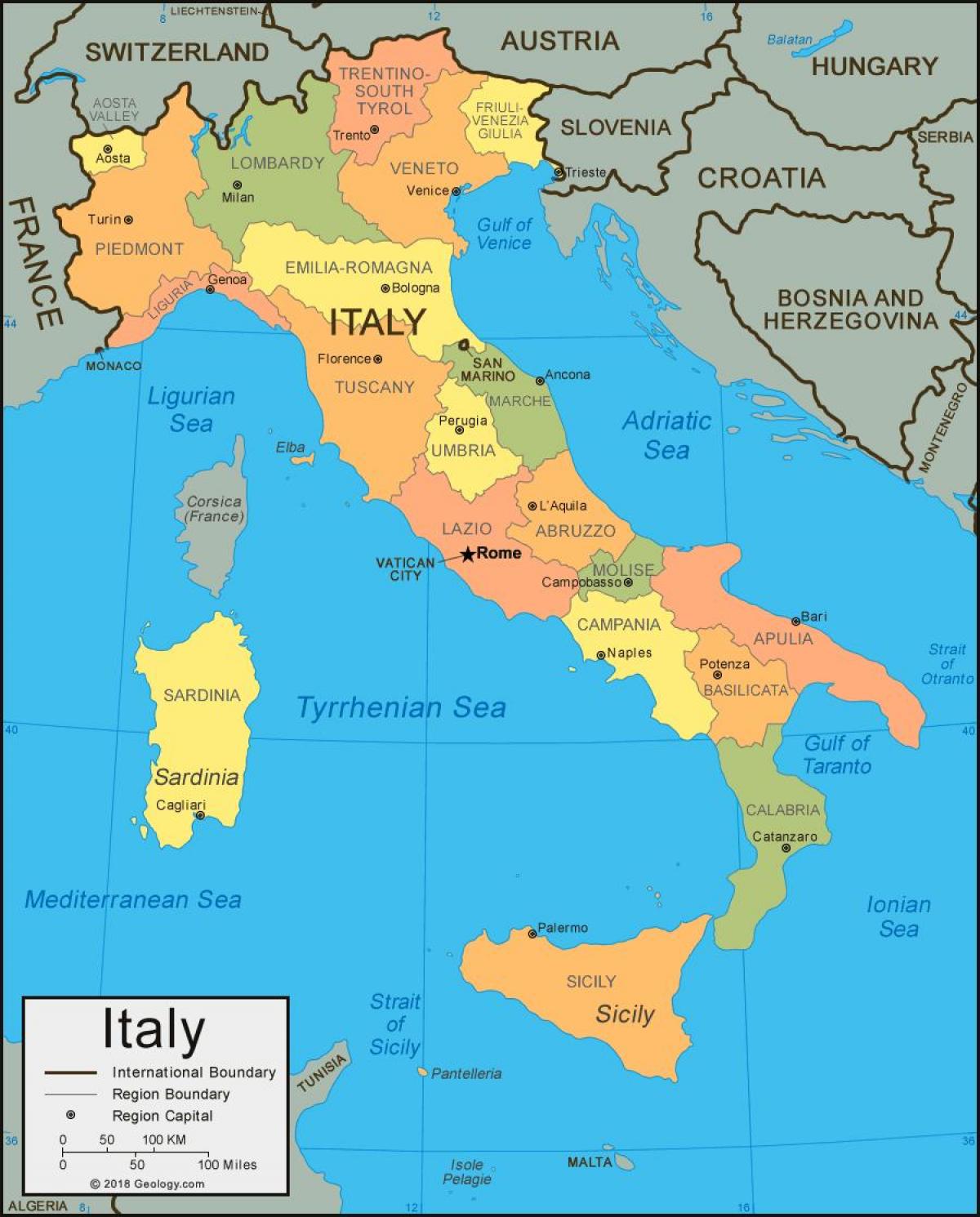 carte de l'Italie de la côte
