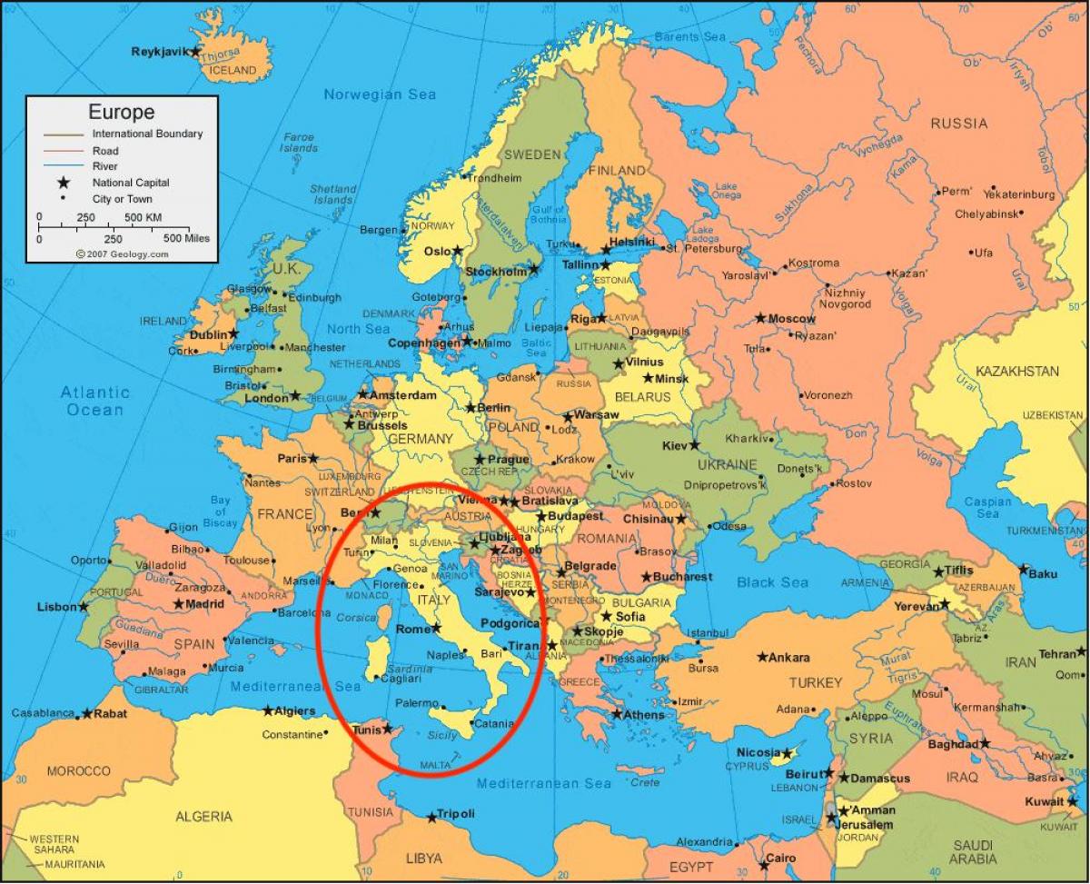 carte de l'Italie et de l'europe
