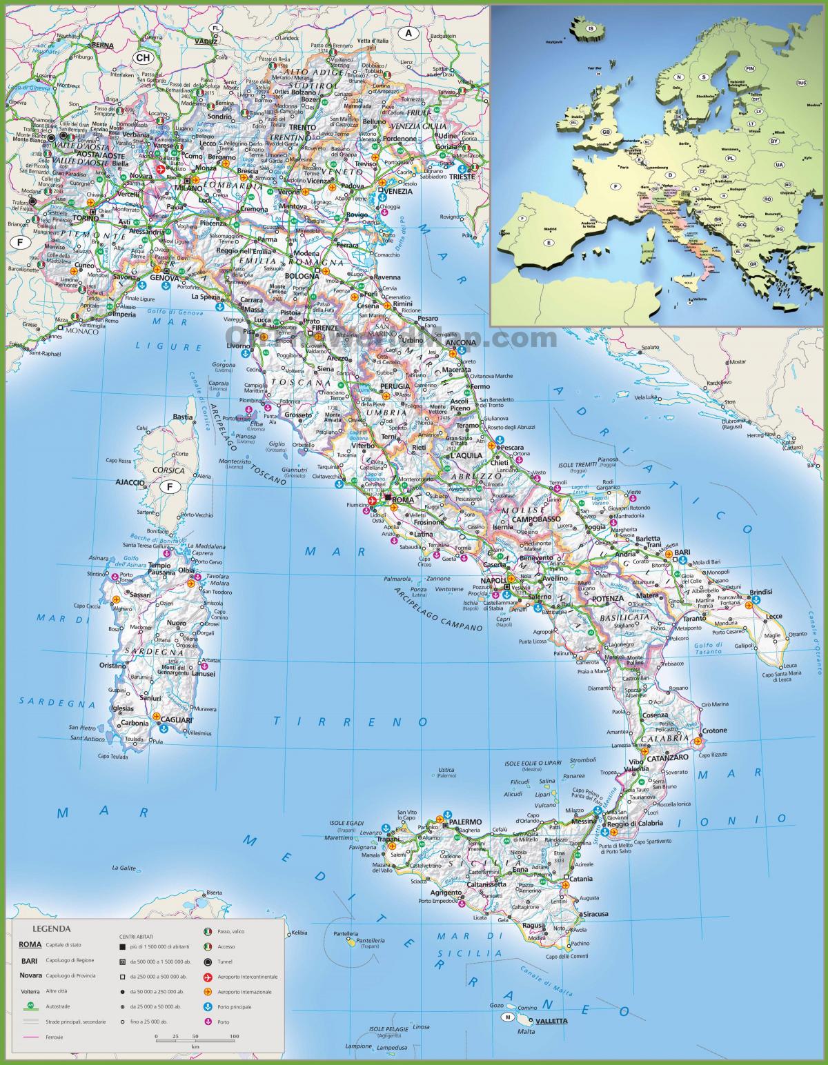 carte de l'Italie de transport