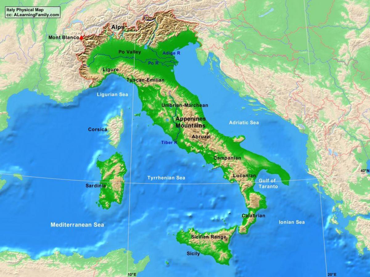 carte de l'Italie montagnes