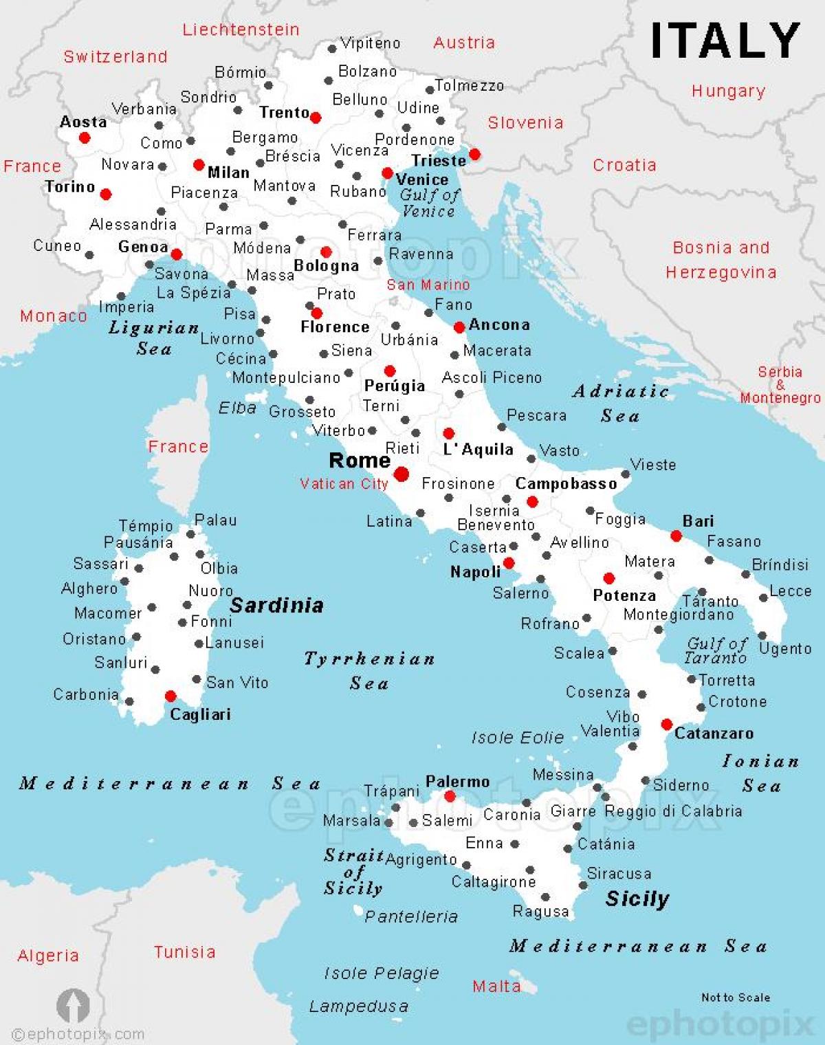carte détaillée de l'Italie avec les villes et les villes
