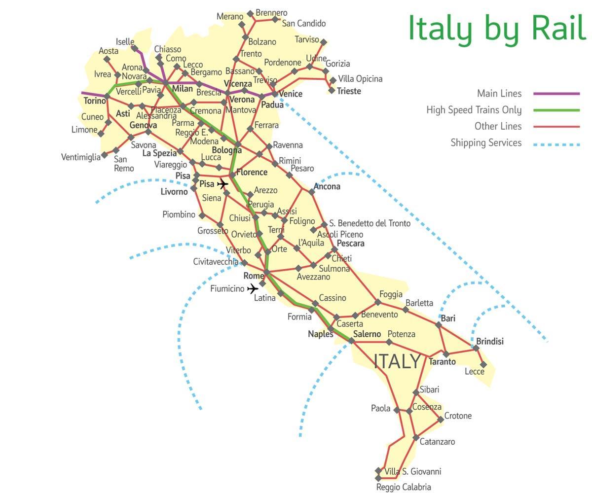 détaillée de la carte ferroviaire en Italie
