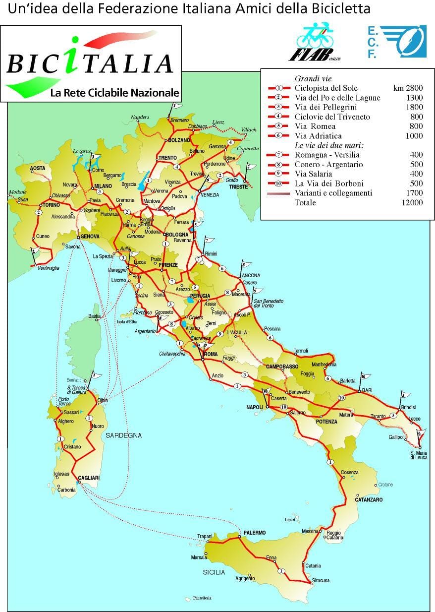 carte de l'Italie à vélo