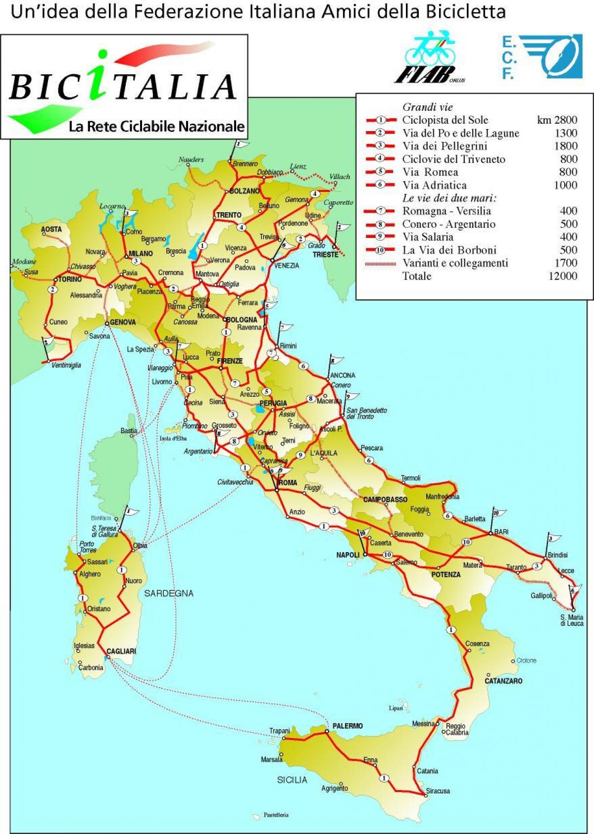 carte de l'Italie à vélo