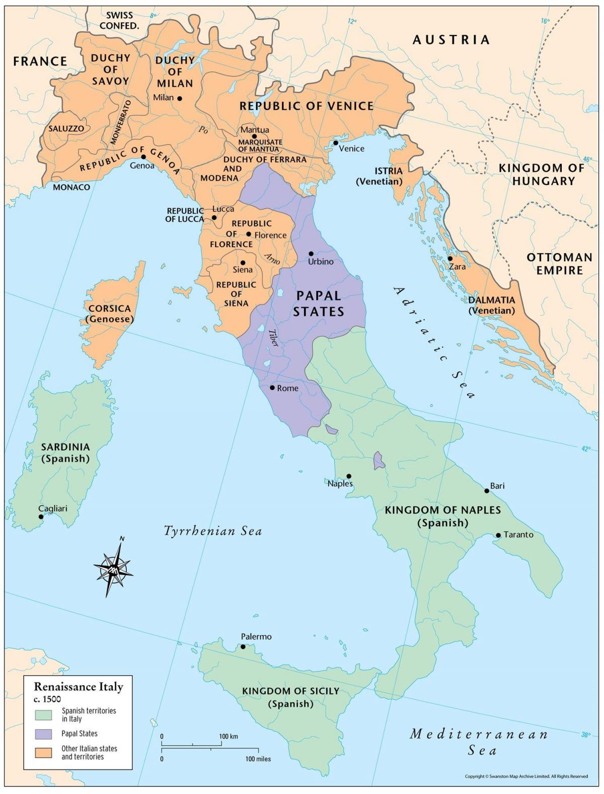 carte de l'Italie de la renaissance