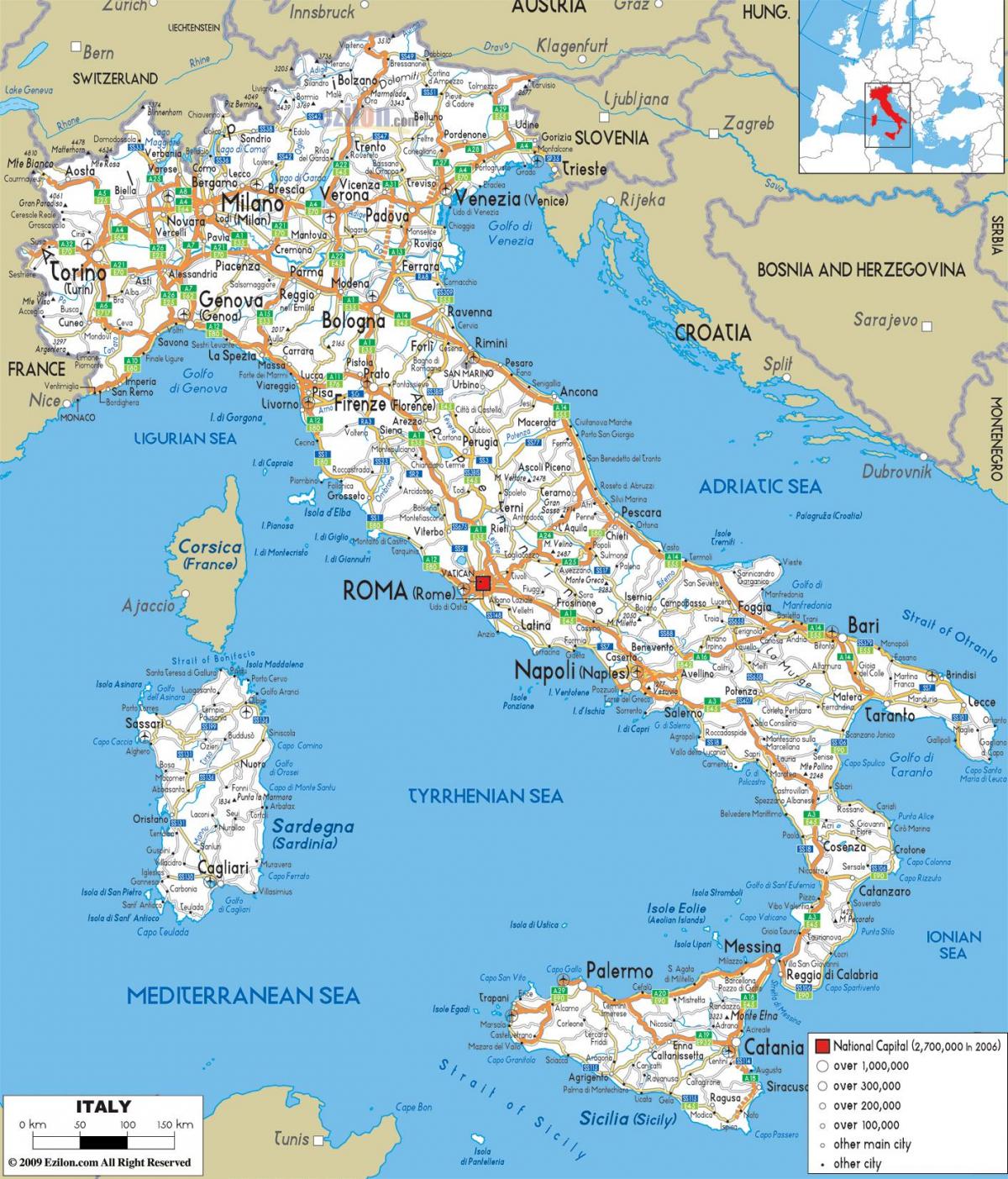 carte routière de l'Italie détaillée