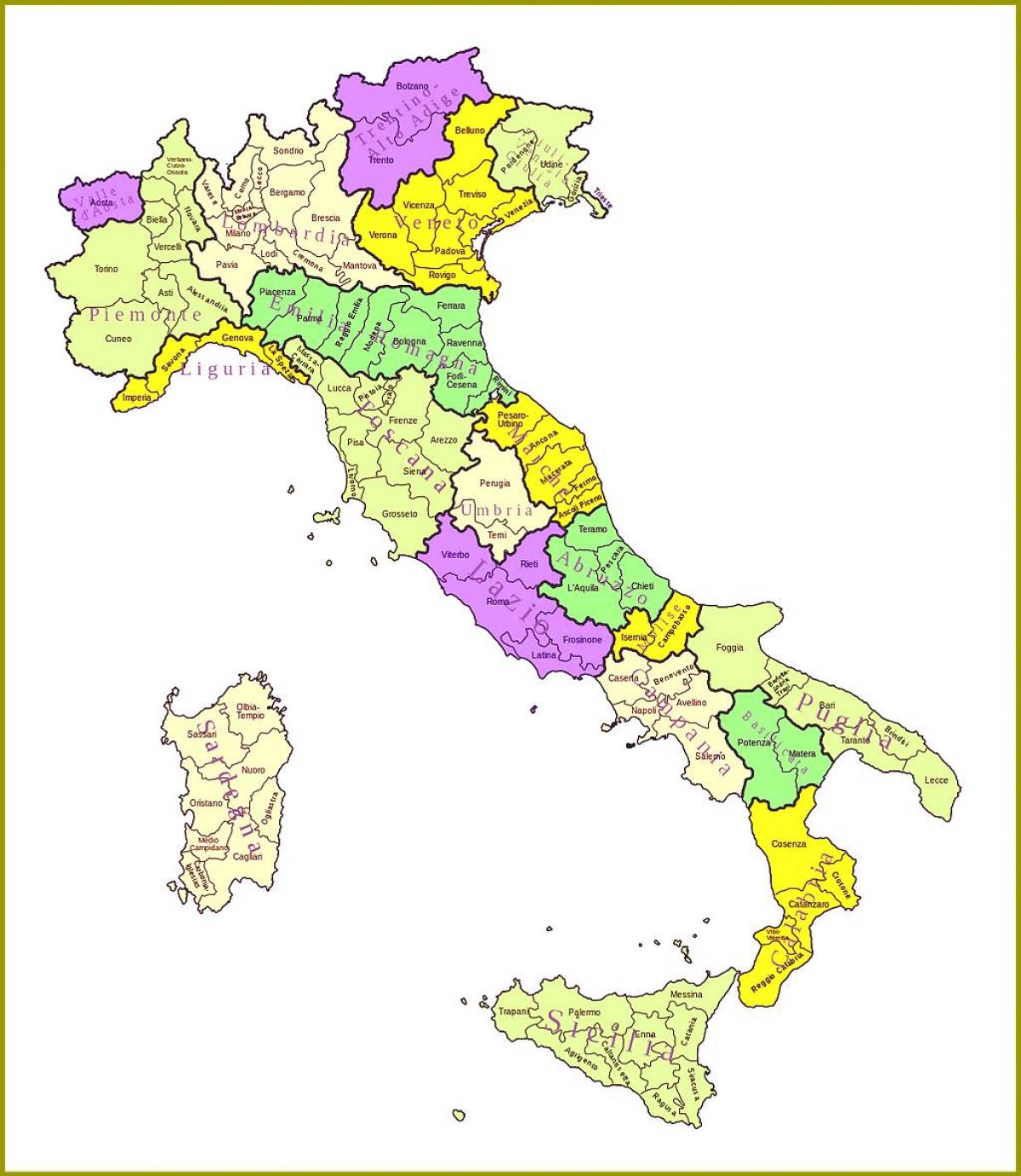 Italie carte des régions provinces de l'