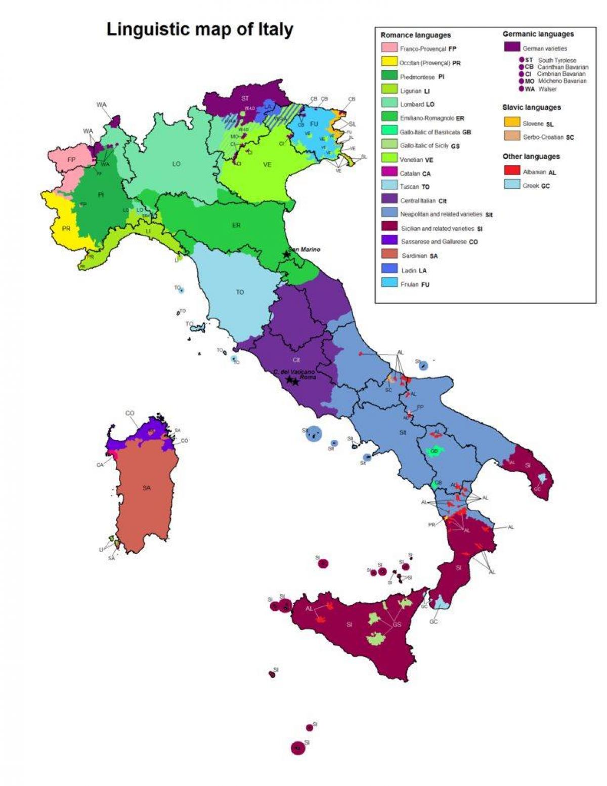 carte de l'Italie linguistique