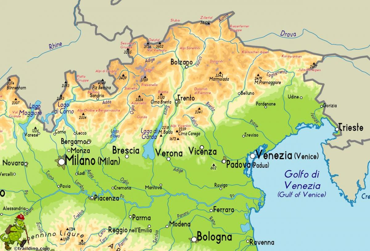 carte du nord-est de l'Italie