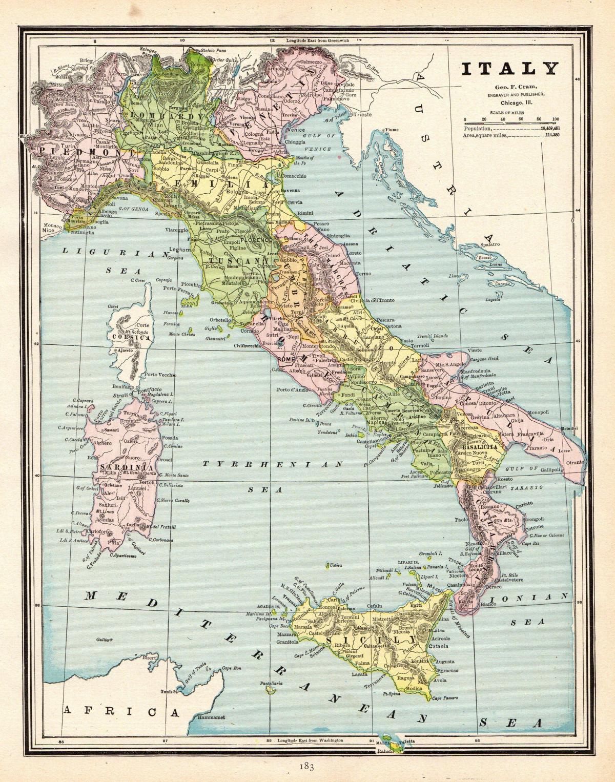 carte de l'Italie vintage