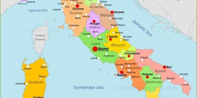 Italie carte avec les villes et les régions