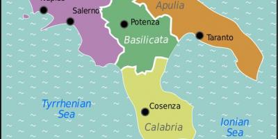 Carte du sud de l'Italie avec les villes