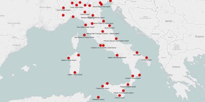 Carte de l'Italie montrant les aéroports