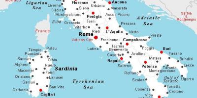 Carte de l'Italie avec les noms de ville