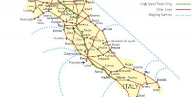 Détaillée de la carte ferroviaire en Italie