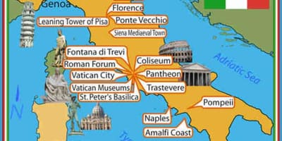 L'italie attractions de la carte